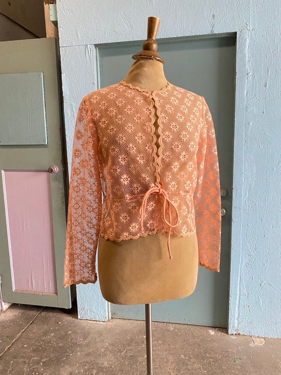 70’s Peachy floral laced tie top