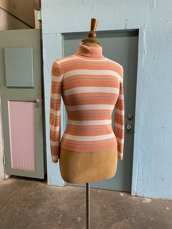90s-Y2K Peachy striped ribbed long sleeve turtleneck