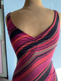 Y2K Betsey Johnson body con fuchsia & black striped dress
