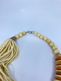 80-90's Ivory and wooden toned beaded twist choker statement necklace