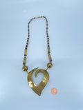 80-90's Big bronze heart necklace with bronze and black beads.
