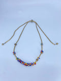 Gold tone hippie boho necklace with multi color tiny beads