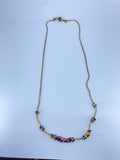 Gold tone hippie boho necklace with multi color tiny beads