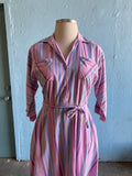 80-90's Pink pastel striped shirt dress