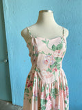 80-90's Pink tea party floral strappy dress