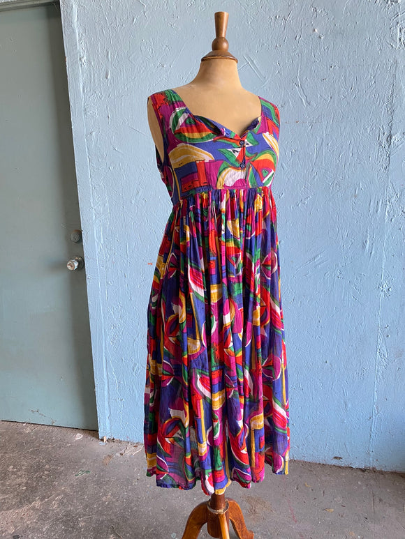 90's Gauzy abstract multi color day dress