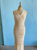 90's-Y2K Ivory crochet beaded maxi dress