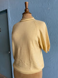 60-70's Canary Yellow knit top with brown striped trim