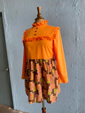 70's Orange mini with a brown, green & orange patches print skirt