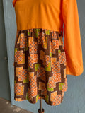70's Orange mini with a brown, green & orange patches print skirt