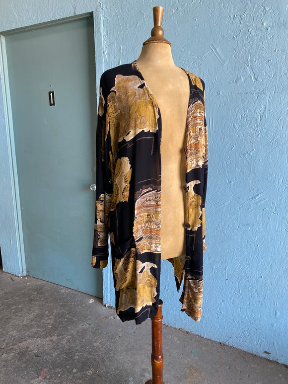 80-90's Black and gold abstract lite blazer shirt