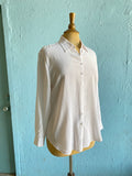 90's-Y2K White silk long sleeve button down shirt