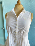 Y2K White sleeveless pleated waist button down top