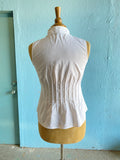 Y2K White sleeveless pleated waist button down top