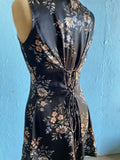 90's Black and tan floral dress with back corset lacing