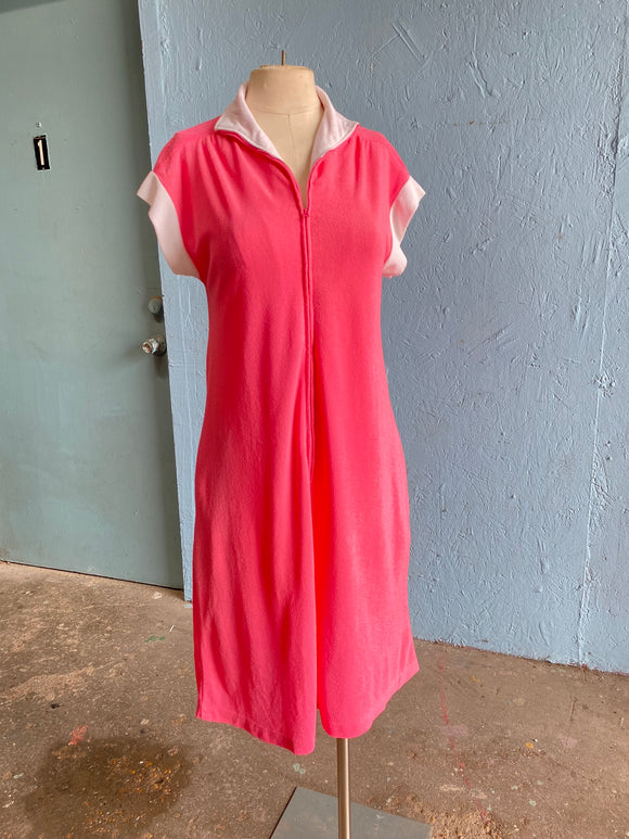 70's Pink terry cloth beach zipper dress