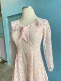 80-90's Pink laced long sleeve sheer mini skater dress