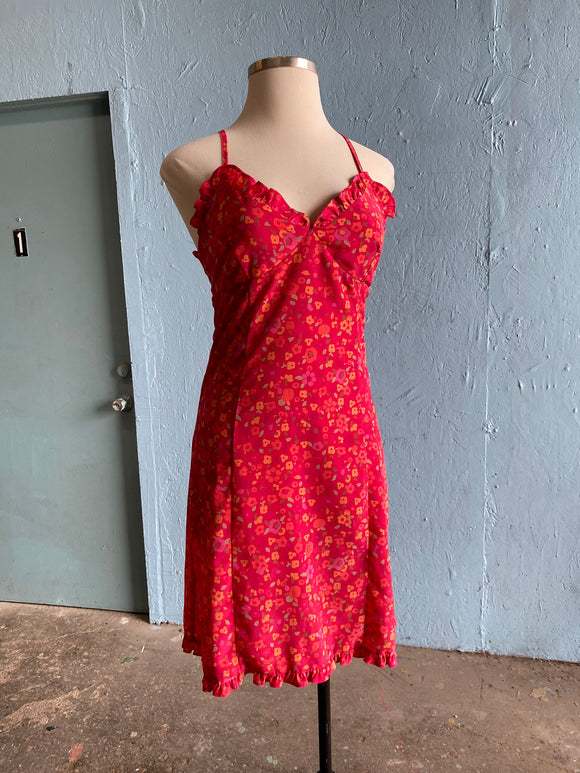 1990's-Y2K Raspberry & Orange floral dress