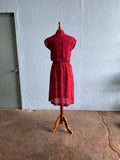 70's Burgundy sheer floral polyester dress with bow tie