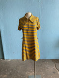 60-70's Yellow and grey stripped mod polo mini zipper dress