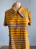 60-70's Yellow and grey stripped mod polo mini zipper dress