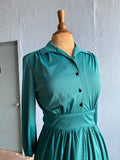 70-80's Green polka dot faux wrap dress