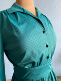 70-80's Green polka dot faux wrap dress