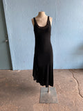 Y2K Black bias cut dress with side ruffle hem and tiny star sequin