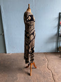 90's Black & Ivory Boho batik block printed dress with back corset lacing