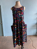 Awesome 90's Black drop waist jumper dress with multi color southwestern print