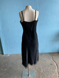 50-60's Black slip dress with silver and pink trim and embellishments