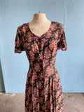 90's Rampage Black and Pink floral maxi dress with back corset lacing