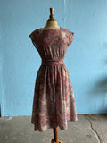 70-80's Tan dress with a red paisley print