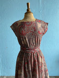 70-80's Tan dress with a red paisley print