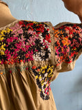 Tan mexican embroidered floral house dress