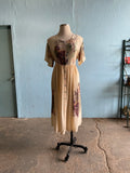 90's ivory boho button down dress with abstract face print