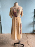 90's ivory boho button down dress with abstract face print