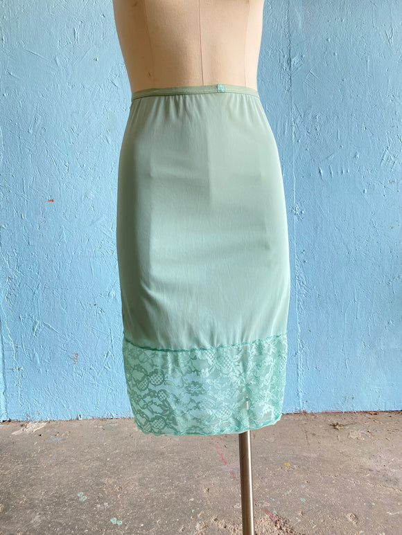 60's Mint green laced slip skirt