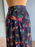 90's dark blue button down skirt with wild daisy & cherry print