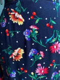 90's dark blue button down skirt with wild daisy & cherry print