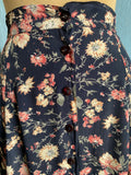 90's Dark Navy button down floral skirt