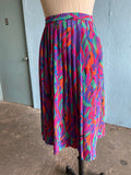 80-90's pleated Fuchsia abstract confetti brushstroke printed plus size skirt