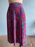 80-90's pleated Fuchsia abstract confetti brushstroke printed plus size skirt