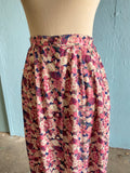 90's Pink button down plus size skirt with shades of pink rosebud print