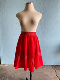 Red plus size circle skirt with rainbow stitching