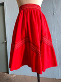 Red plus size circle skirt with rainbow stitching