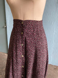 90's Black button down midi skirt with dainty pink floral print