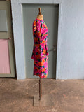 90's silk pink tropical floral peplum waist dress