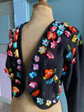 Amazing 90's-Y2K Black cropped bolero jacket with floral appliques