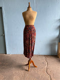 90's Maroon abstract baroque print button down skirt with front slit